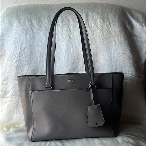 Tory Burch Gray Structured Leather Tote - Picture 15 of 15